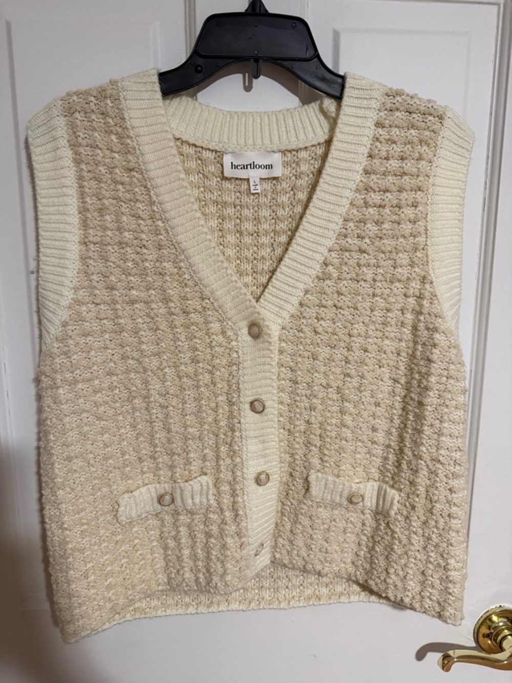 Heartloom Cream Textured Knit Button-Front Sweater Vest